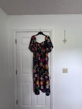 BloomChic Black Maxi Dress with Pink, Orange & Purple Floral Print